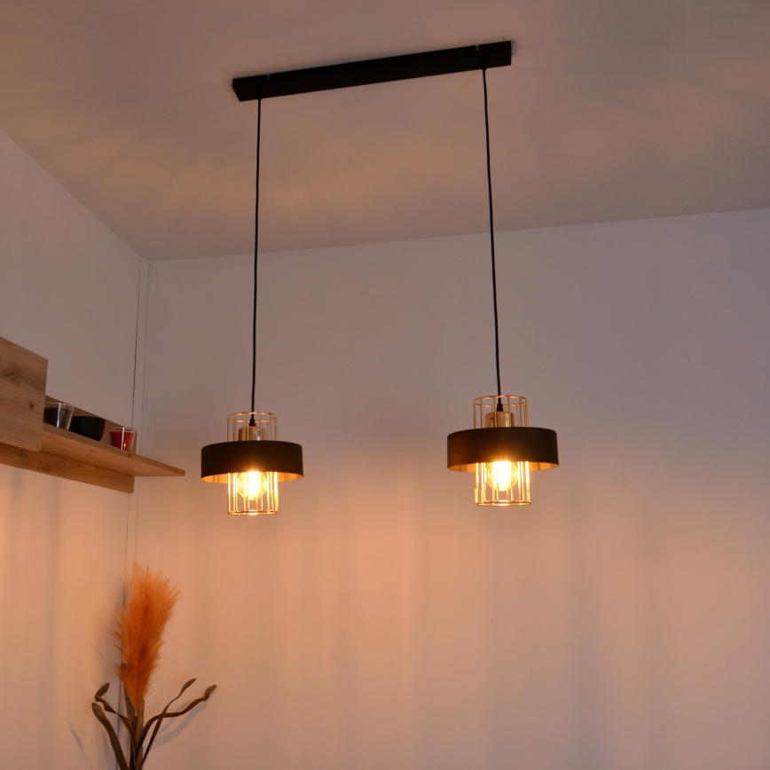 LED Candelabro suspenso LED VOLTA 2xE27/15W/230V preto/dourada