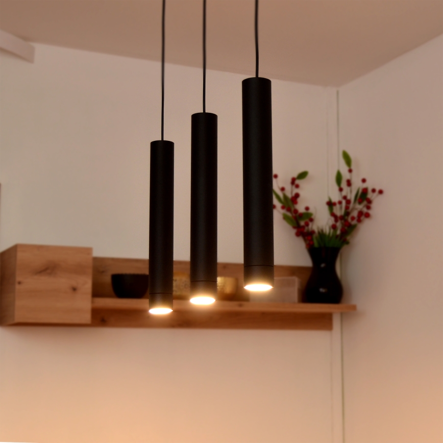 LED Candelabro suspenso TUBA 3xGU10/4,8W/230V preto