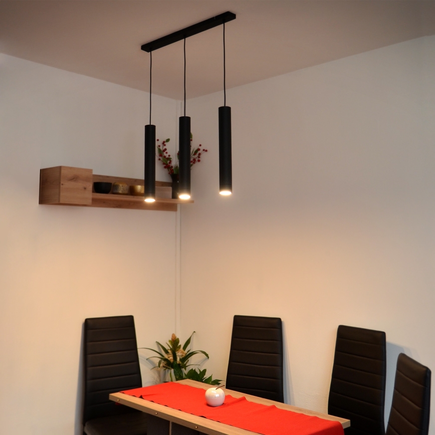 LED Candelabro suspenso TUBA 3xGU10/4,8W/230V preto