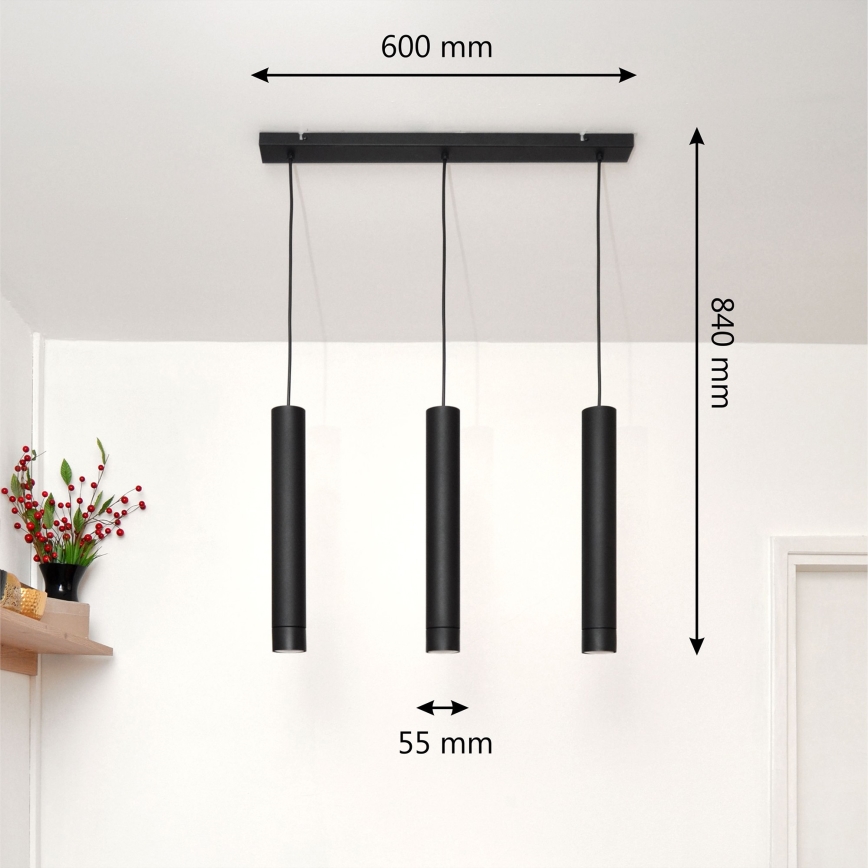 LED Candelabro suspenso TUBA 3xGU10/4,8W/230V preto