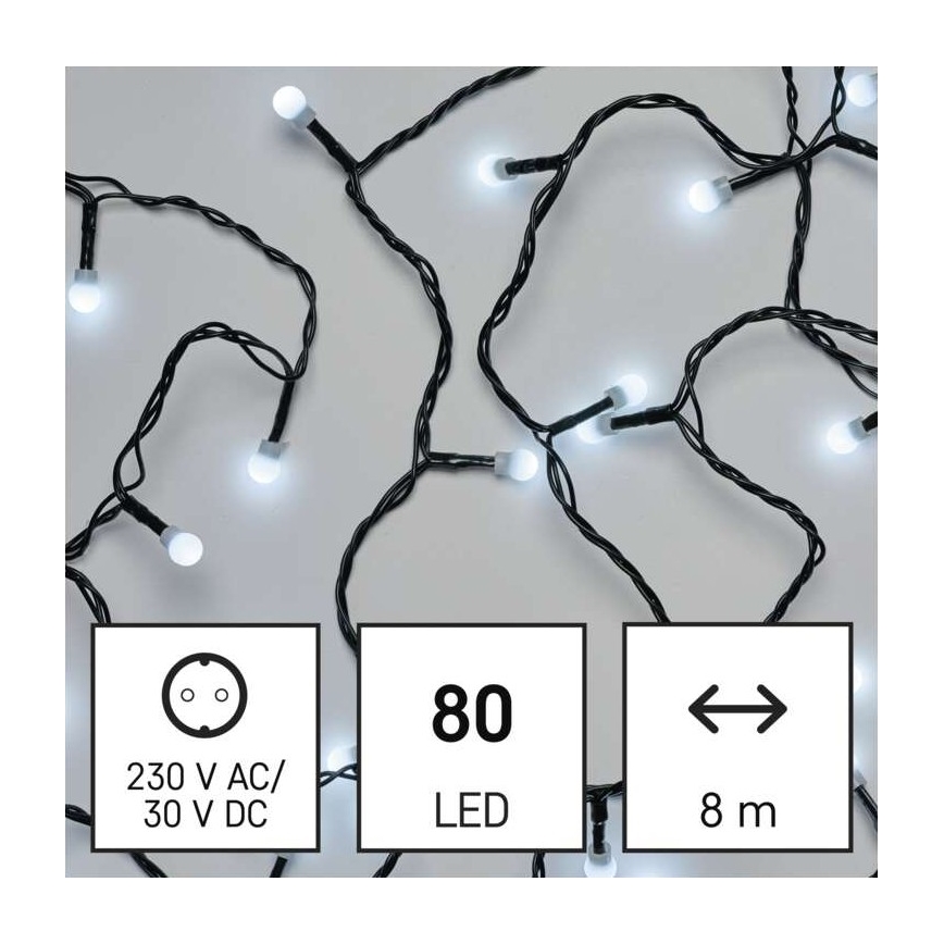 LED Cordão de luzes de Natal para exterior 80xLED/13m IP44 branco frio