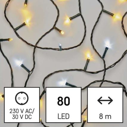 LED Cordão de luzes de Natal para exterior 80xLED/13m IP44 branco quente/frio