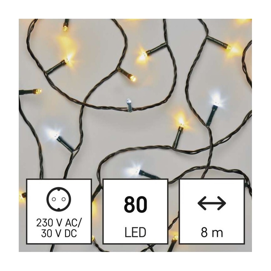 LED Cordão de luzes de Natal para exterior 80xLED/13m IP44 branco quente/frio