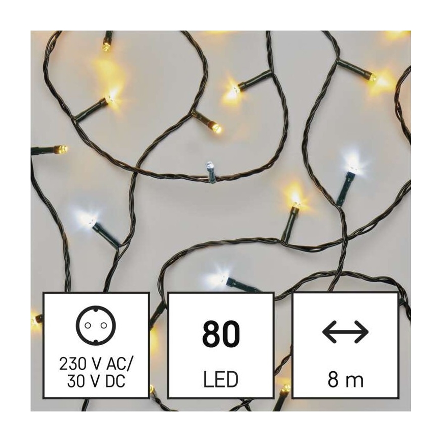 LED cordão de luzes de Natal para exterior 80xLED/2 funções 13m IP44 branco quente/frio