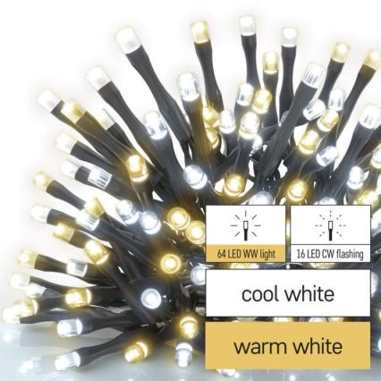 LED cordão de luzes de Natal para exterior 80xLED/2 funções 13m IP44 branco quente/frio