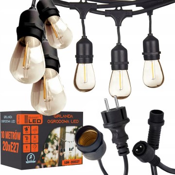 LED Cordão de luzes decorativas para exterior 20xE27/1W/230V 11,44 m IP44 preto