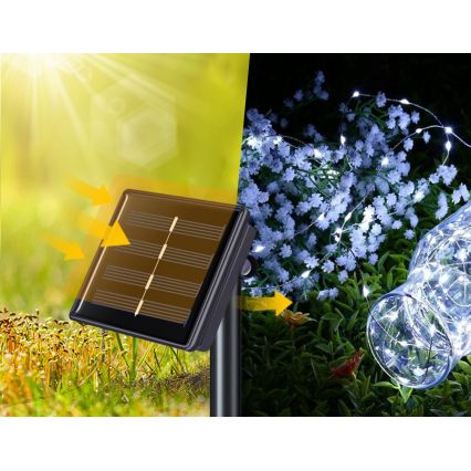 LED cordão decorativo solar 200 LEDs / 1,2 V, 800 mAh, 12 m, IP44, preto