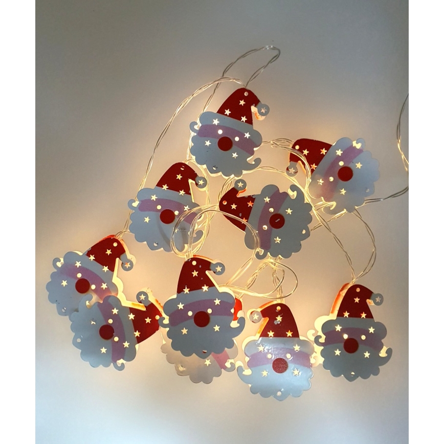 LED cordão luminoso de Natal para exterior 10xLED/2xAA 1,65 m IP44 branco quente Pai Natal