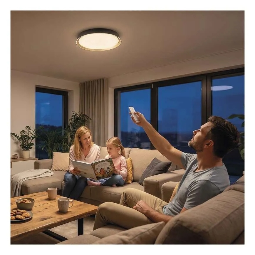 Candeeiro de teto LED dimerizável ILVI LED/30W/230V 2700-6500K diâmetro 40 cm preto/latão + controlo remoto