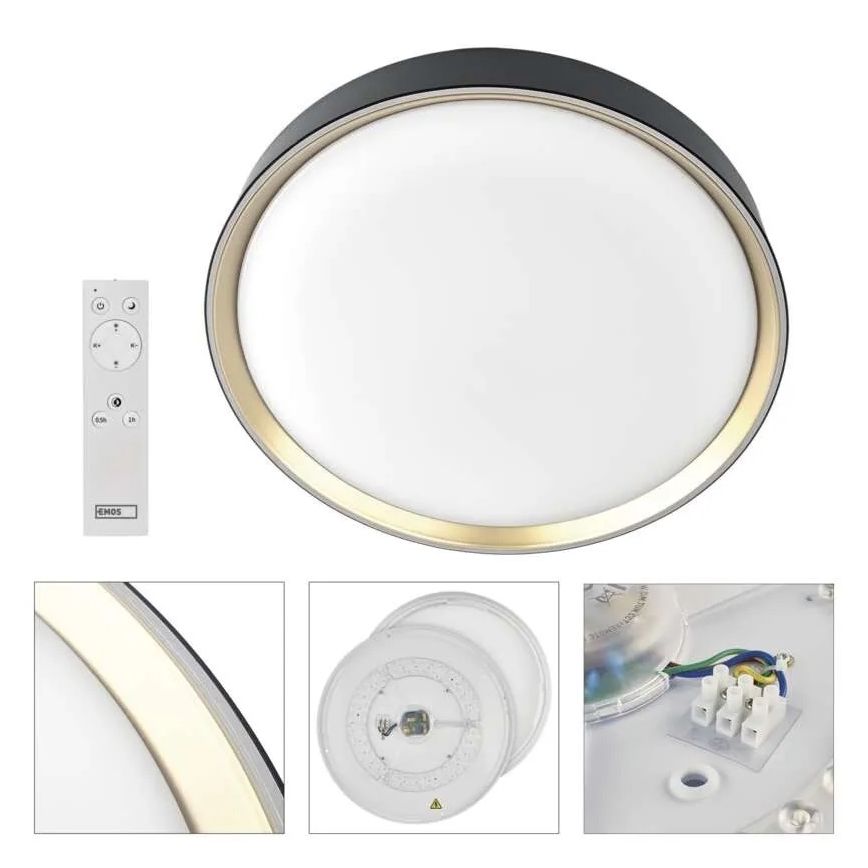 Candeeiro de teto LED dimerizável ILVI LED/30W/230V 2700-6500K diâmetro 40 cm preto/latão + controlo remoto