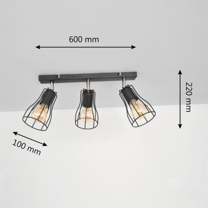 LED Foco TUBE II 3xE27/15W/230V preto