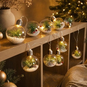 LED Guirlanda de Natal 10xLED/3xAAA/branco quente 2,1m bolas