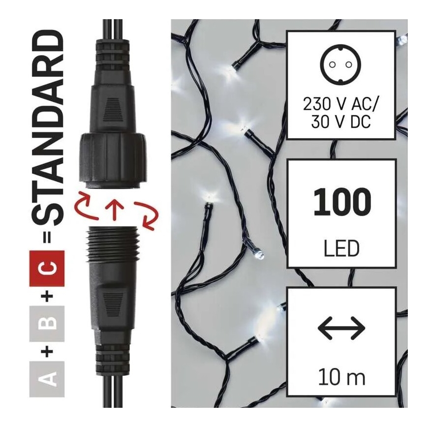 LED Guirlanda de Natal para exterior 100xLED/10m IP44 branco frio
