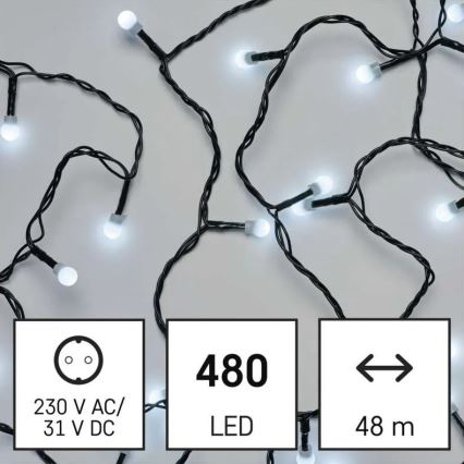 LED Guirlanda de Natal para exterior 480xLED/8 funções 53m branco frio IP44