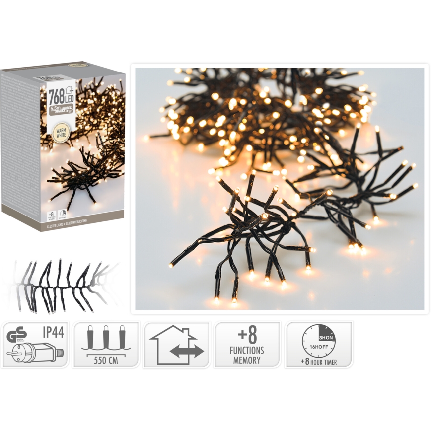 LED Guirlanda de Natal para exterior 768xLED/230V/8 funções 8,5 m IP44 branco quente