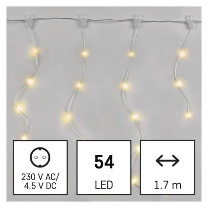 Cadeia de luzes LED exterior para Natal 54xLED/8 funções 6,7x0,7m IP44 branco quente