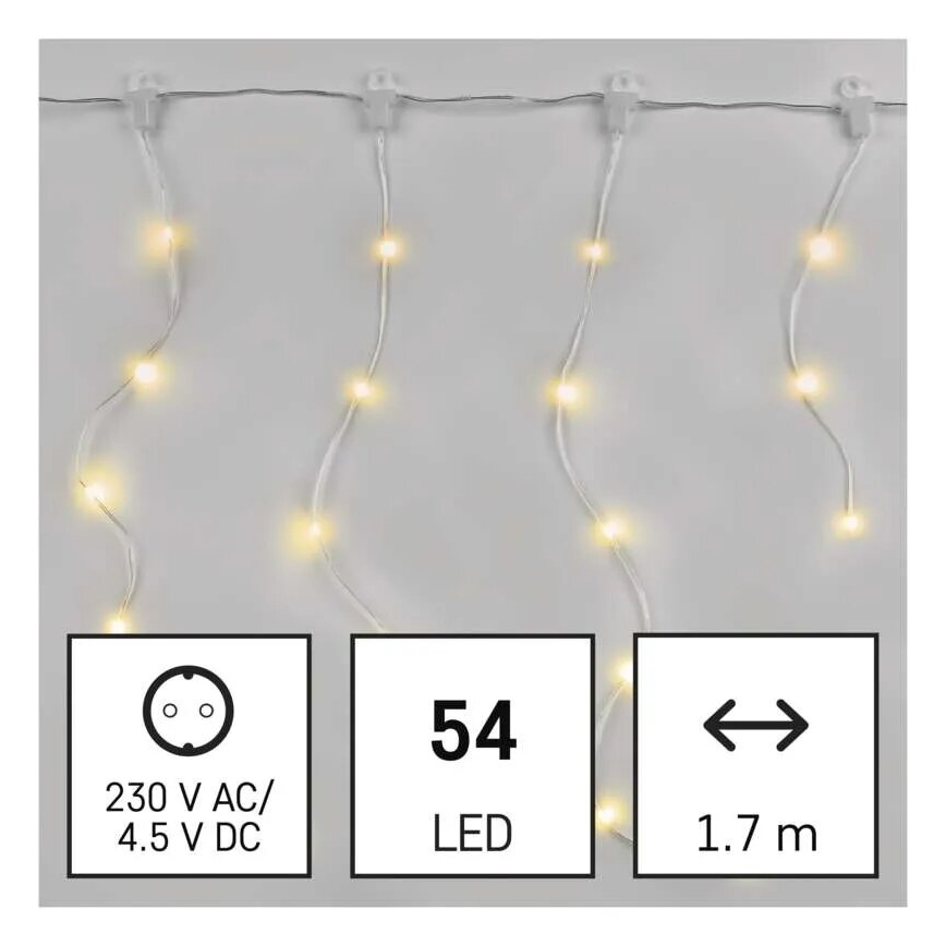 Cadeia de luzes LED exterior para Natal 54xLED/8 funções 6,7x0,7m IP44 branco quente