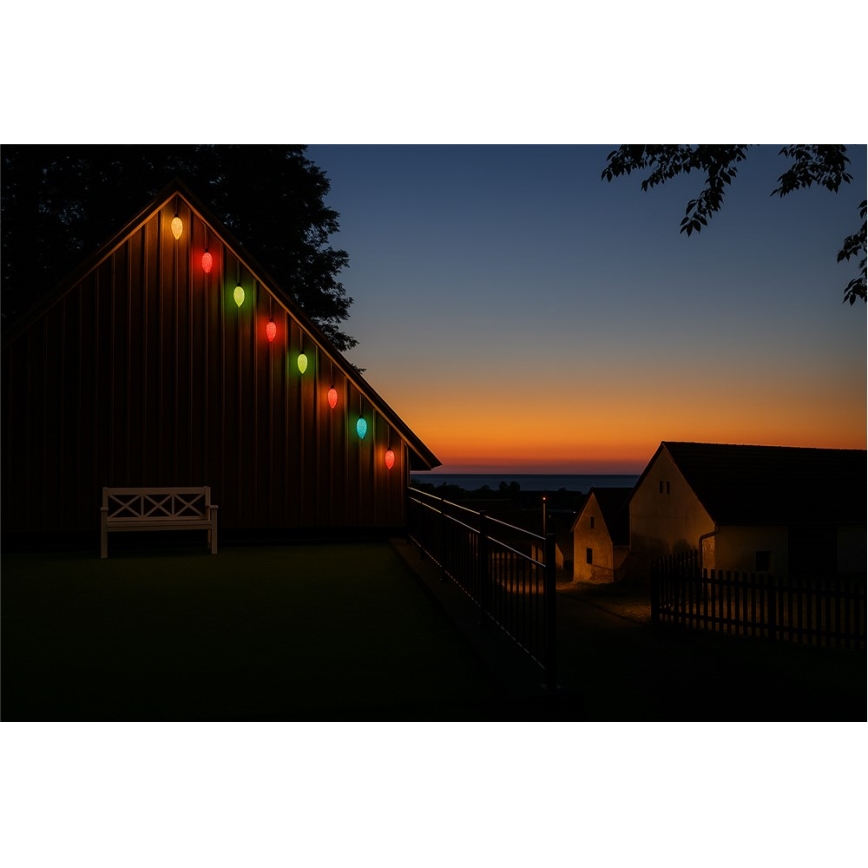 Guirlanda LED para exterior CONE FILAMENT 20xE10 19m colorida/branco quente IP44, Fabricado na UE