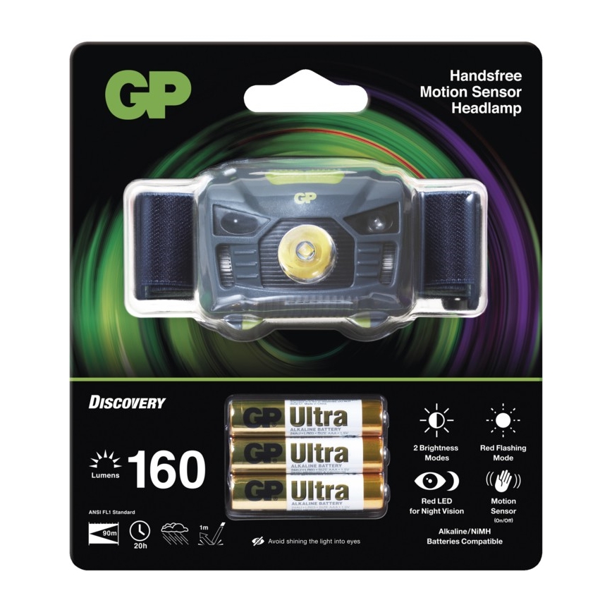 LED Lanterna de cabeça GP DISCOVERY CH34 2xLED/3xAAA