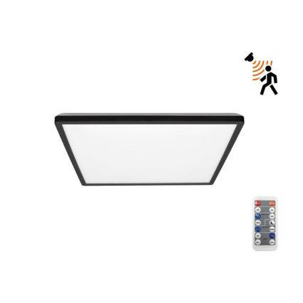 Luminária LED para casa de banho com sensor de movimento e crepúsculo NIVERA LED/12W/230V IP54 3000/4000/6000K 22,5x22,5 cm preta + comando à distância