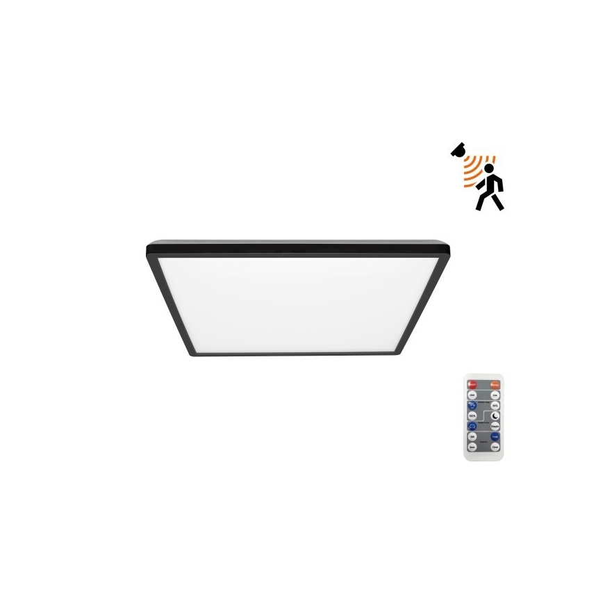 Luminária LED para casa de banho com sensor de movimento e crepúsculo NIVERA LED/12W/230V IP54 3000/4000/6000K 22,5x22,5 cm preta + comando à distância