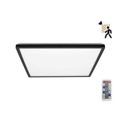 Luminária LED para casa de banho com sensor de movimento e crepúsculo NIVERA LED/18W/230V IP54 3000/4000/6000K 30x30 cm preta + comando à distância