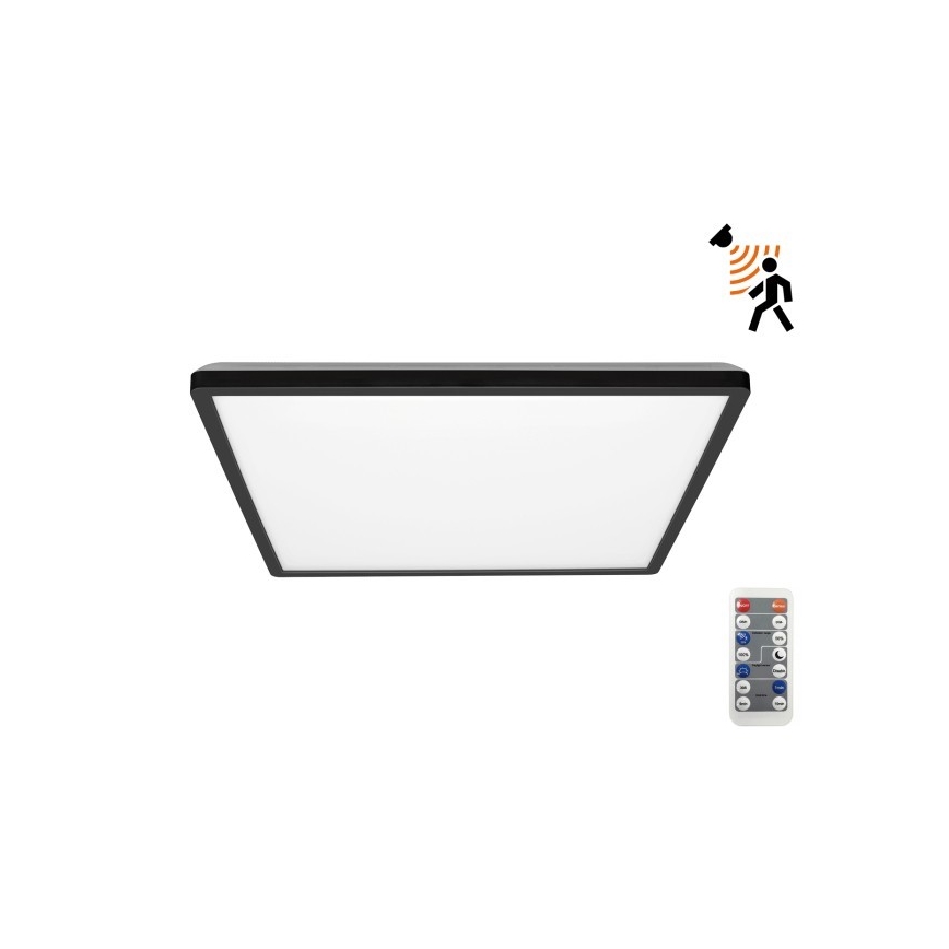 Luminária LED para casa de banho com sensor de movimento e crepúsculo NIVERA LED/18W/230V IP54 3000/4000/6000K 30x30 cm preta + comando à distância