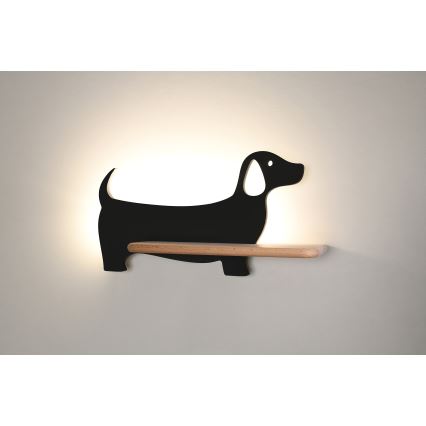 Luminária de parede infantil LED com prateleira DOG LED/5W/230V preto/madeira,