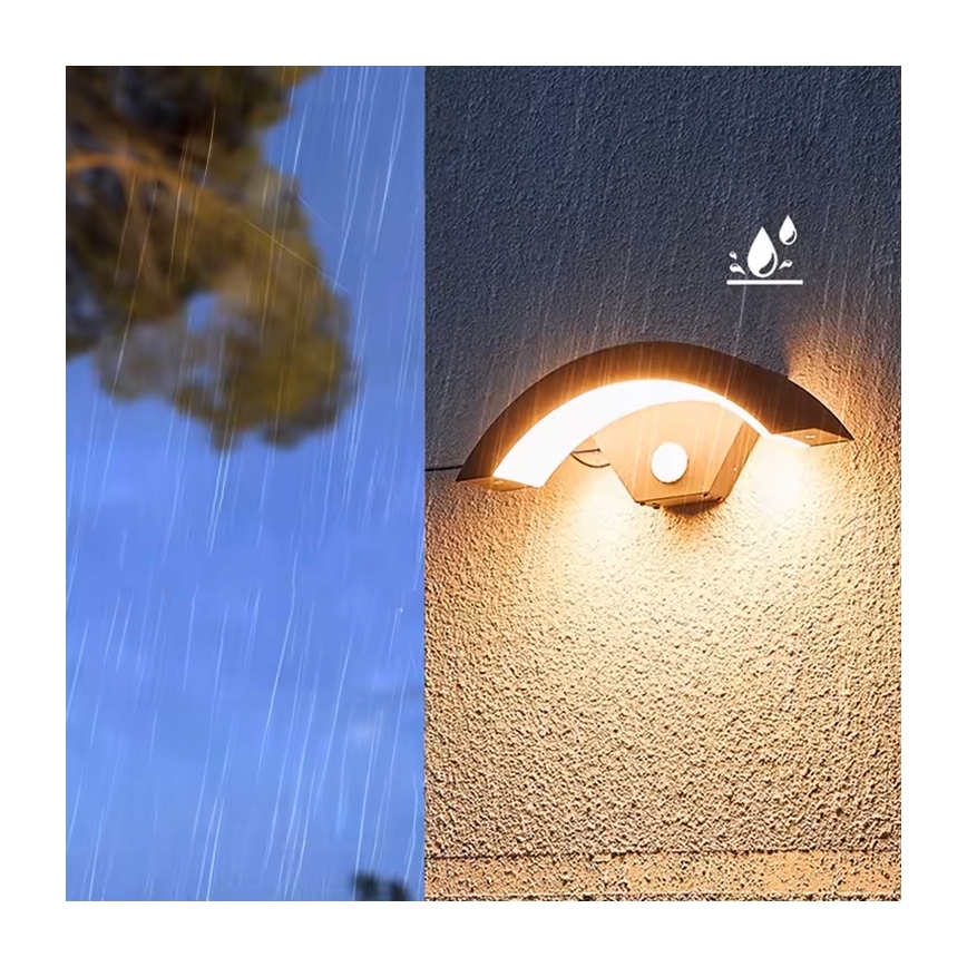 Aplique de parede para exterior com LED e sensor de movimento, 10W/230V, IP54, preto