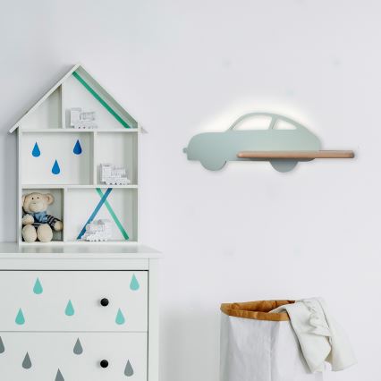 Luminária de parede infantil LED com prateleira CAR LED/5W/230V verde/madeira,