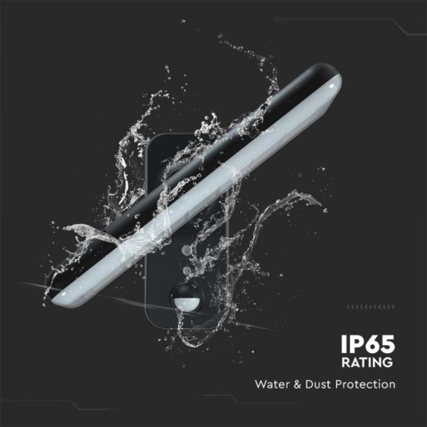 Luminária de parede solar LED com sensor LED/15W/3,2V 4000K/6000K IP65 6000 mAh preta