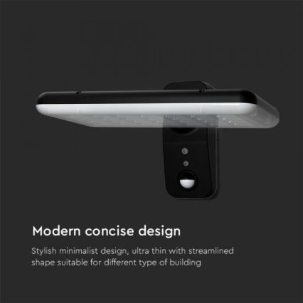 Luminária de parede solar LED com sensor LED/15W/3,2V 4000K/6000K IP65 6000 mAh preta