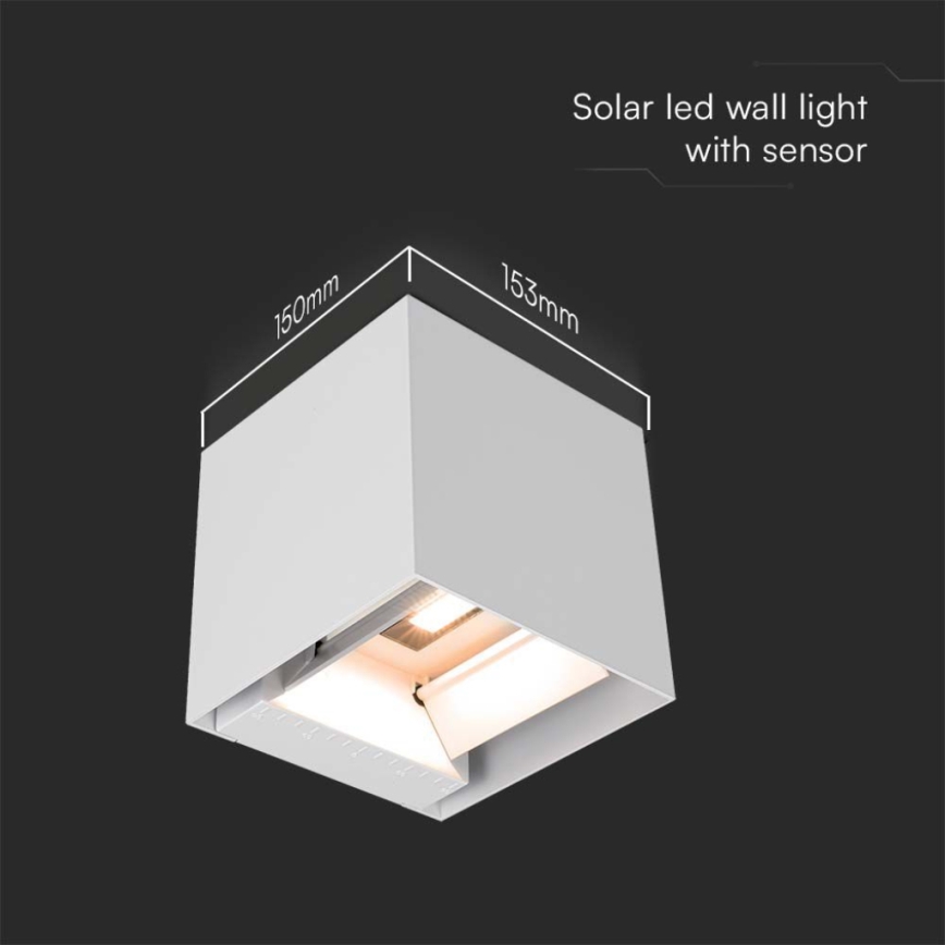 Luminária de parede solar LED com sensor LED/3W/3,7V IP65 4000K 2600 mAh branca
