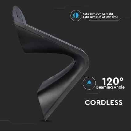 Luminária de parede solar LED com sensor LED/7W/3,7V 4000K IP65 4000 mAh preta