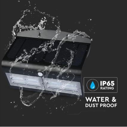 Luminária de parede solar LED com sensor LED/7W/3,7V 4000K IP65 4000 mAh preta