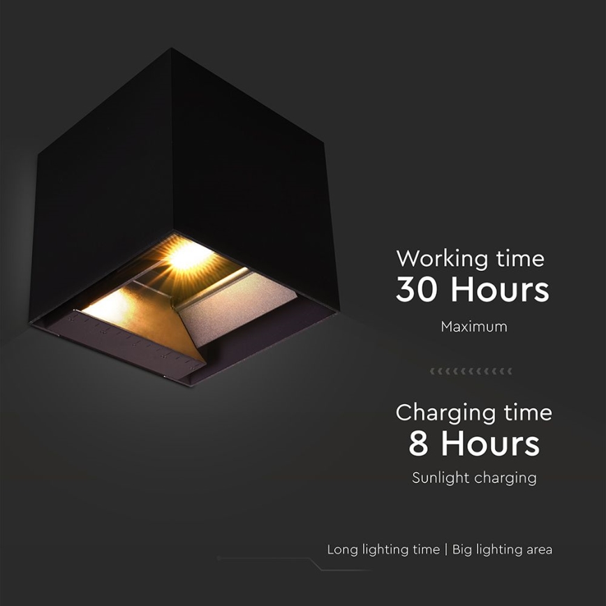 Luminária de parede solar LED com sensor LED/9W/3,7V 3000/4000/5000K 2600 mAh IP65 preta