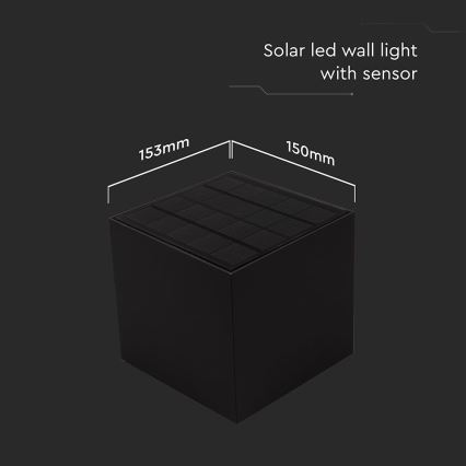 Luminária de parede solar LED com sensor LED/9W/3,7V 3000/4000/5000K 2600 mAh IP65 preta