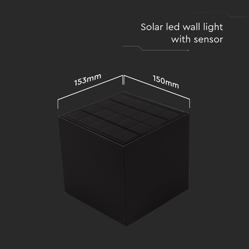 Luminária de parede solar LED com sensor LED/9W/3,7V 3000/4000/5000K 2600 mAh IP65 preta