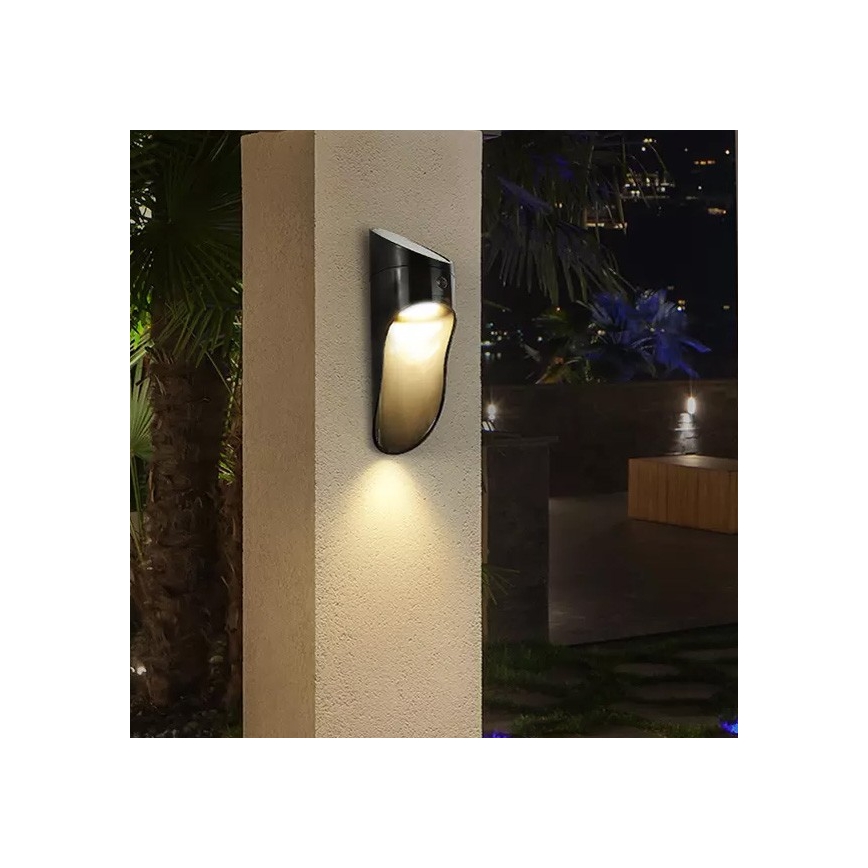 Luminária de Parede Solar LED com Sensor PALESA LED/1W/3,7V IP65 1800 mAh preta