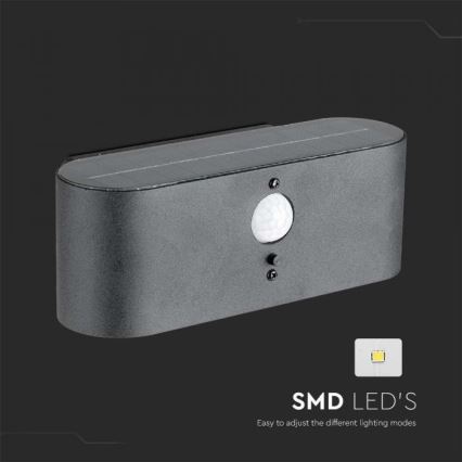 Luminária de parede solar LED para exterior com sensor LED/2,5W/3,7V 3000K IP54 2000 mAh
