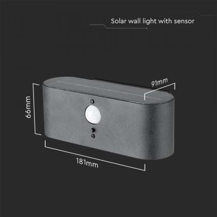 Luminária de parede solar LED para exterior com sensor LED/2,5W/3,7V 3000K IP54 2000 mAh
