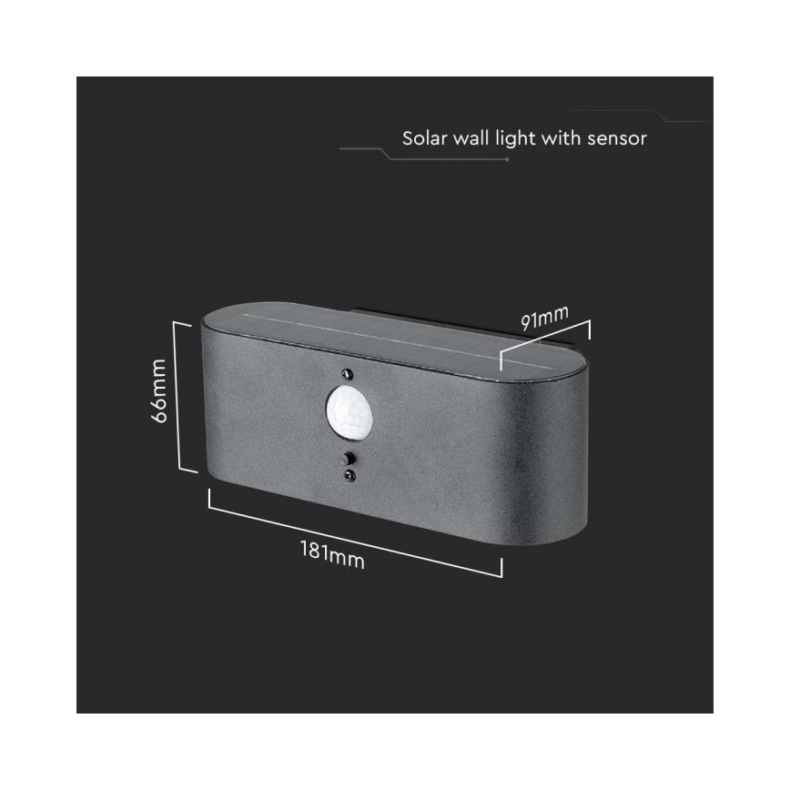 Luminária de parede solar LED para exterior com sensor LED/2,5W/3,7V 3000K IP54 2000 mAh