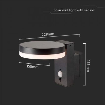 Luminária de parede solar LED para exterior com sensor LED/5,5W/3,7V 3000K IP54 2000 mAh