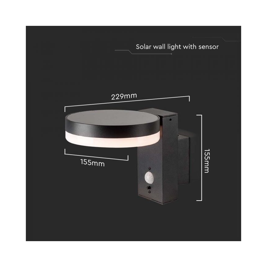 Luminária de parede solar LED para exterior com sensor LED/5,5W/3,7V 3000K IP54 2000 mAh