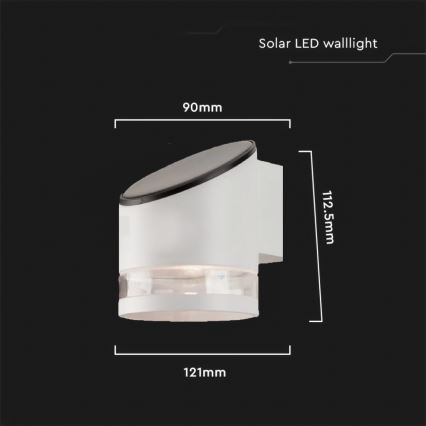 Luminária de parede solar LED para exterior LED/1W/3,7V 3000K IP54 1200 mAh branca