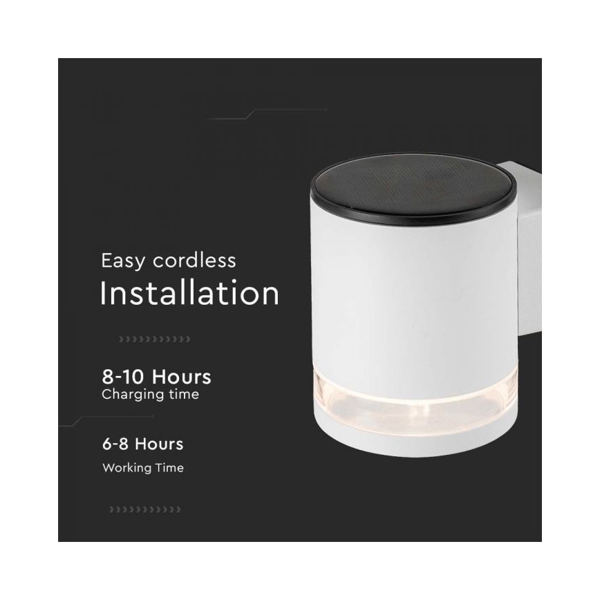 Luminária de parede solar LED para exterior LED/1W/3,7V 3000K IP54 1200 mAh branca