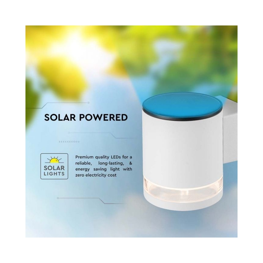 Luminária de parede solar LED para exterior LED/1W/3,7V 3000K IP54 1200 mAh branca