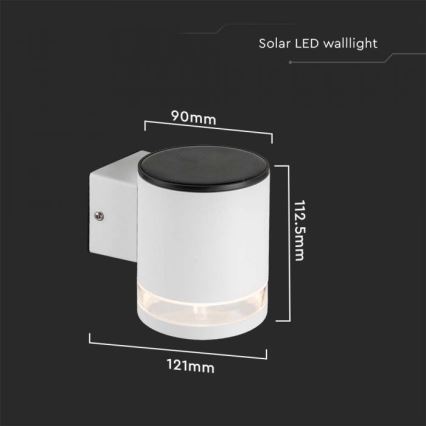 Luminária de parede solar LED para exterior LED/1W/3,7V 3000K IP54 1200 mAh branca