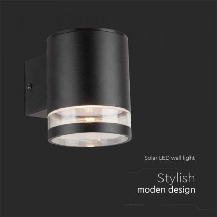 Luminária de parede solar LED para exterior LED/1W/3,7V 3000K IP54 1200 mAh preta