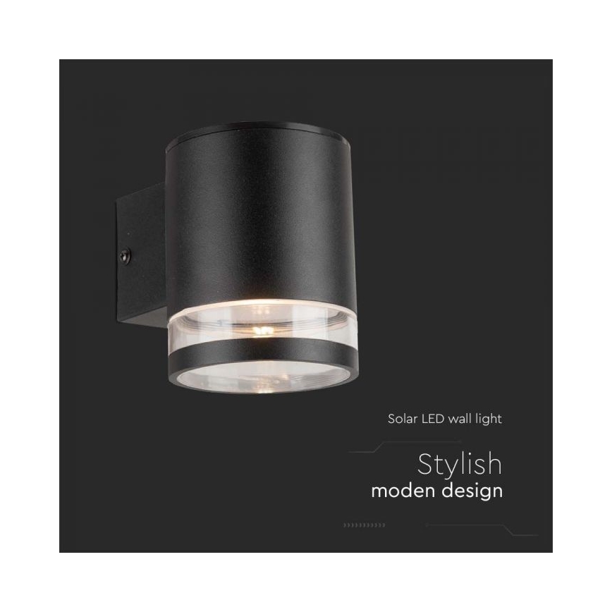 Luminária de parede solar LED para exterior LED/1W/3,7V 3000K IP54 1200 mAh preta